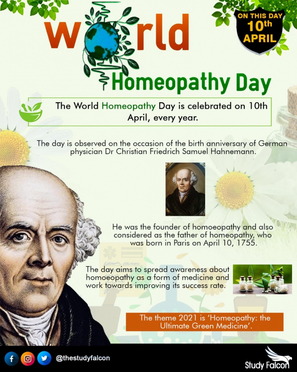On this day:10thApril World Homeopathy Day - The Study Falcon